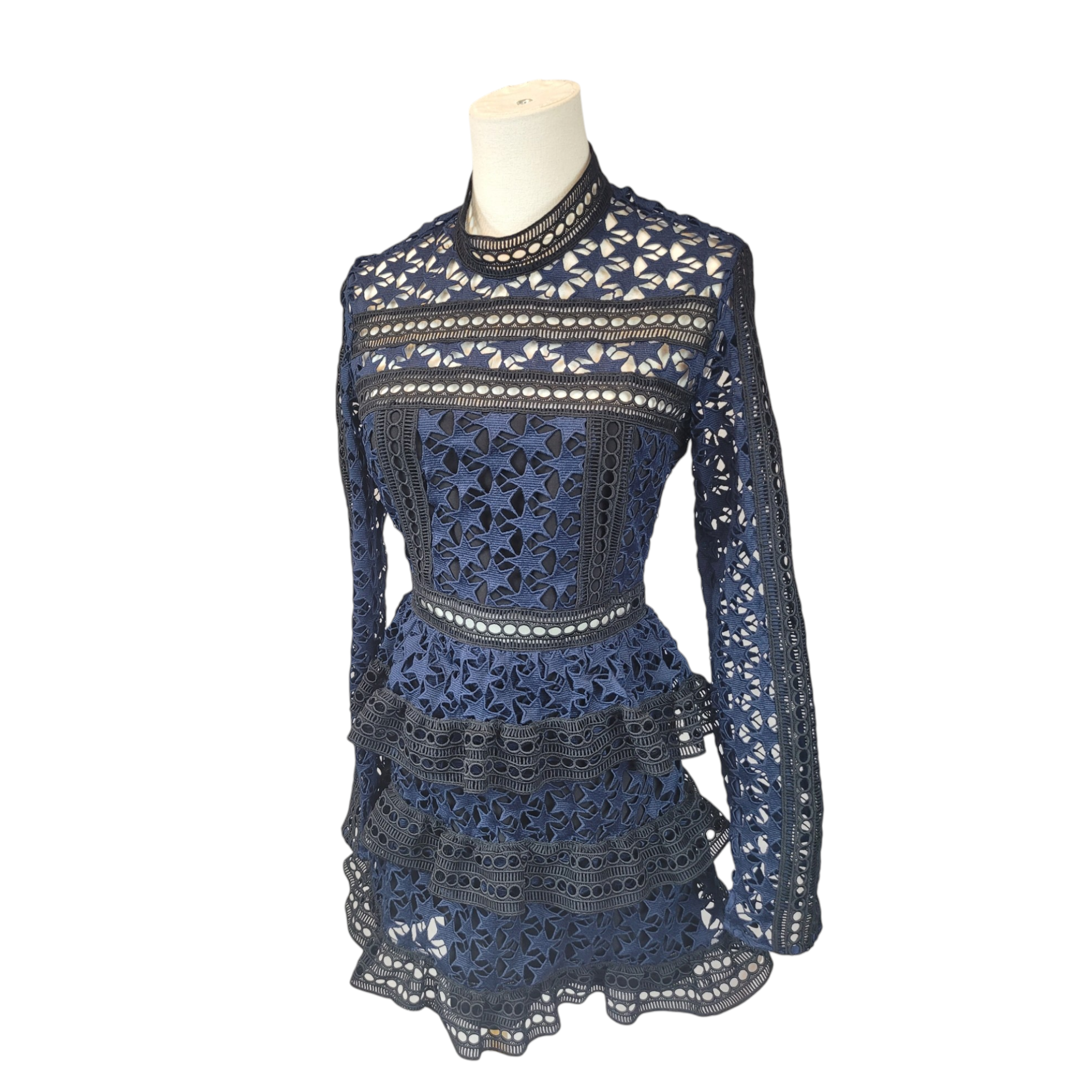 Self Portrait UK10 Black/Navy Lace Dress with Layered Skirt FADVault Self Portrait UK10 Black/Navy Lace Dress with Layered Skirt FADVault