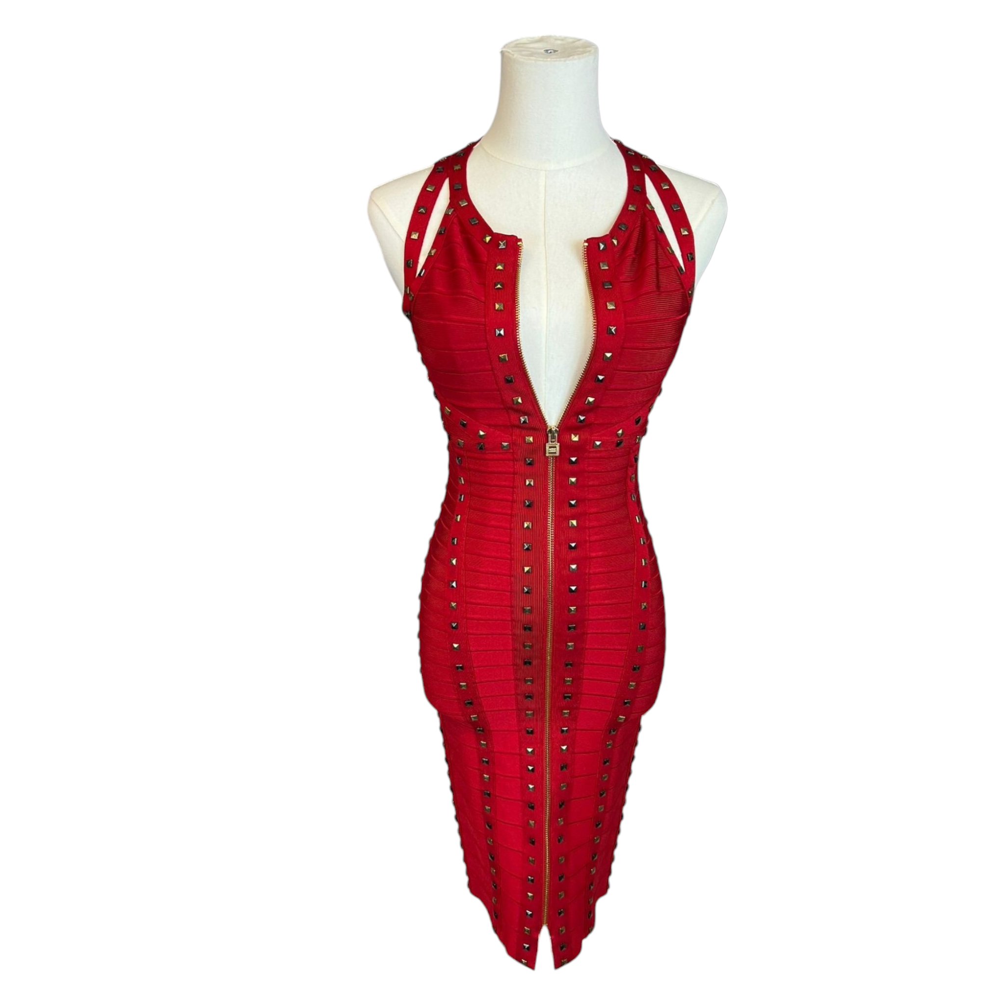 Herve Leger Stunning Red Dress with Multi Directional Zipper, Size XS FADVault Herve Leger Stunning Red Dress with Multi Directional Zipper, Size XS FADVault