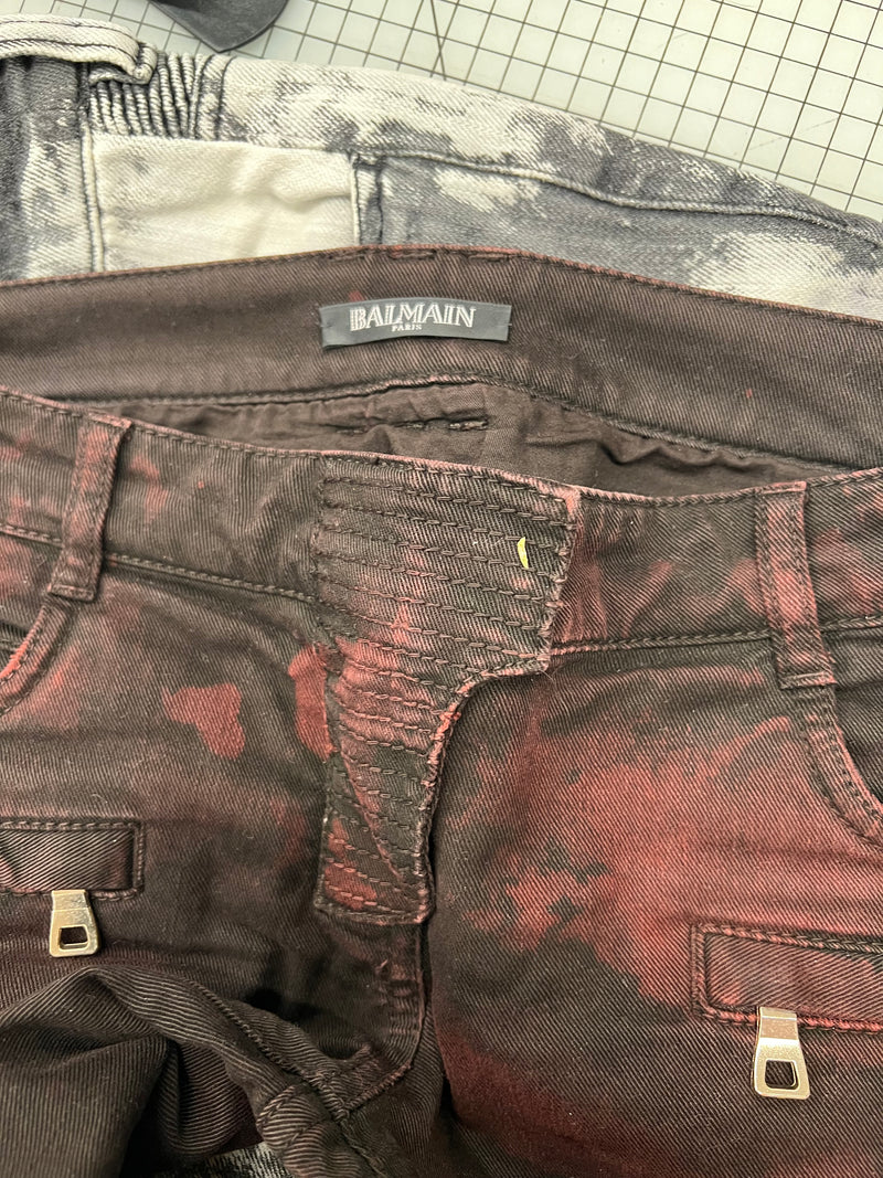 Balmain Women’s Black/Red Biker Style Jeans (French) Size 36