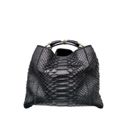 Rare Gucci Extra Large Black Python Leather Shoulder Bag