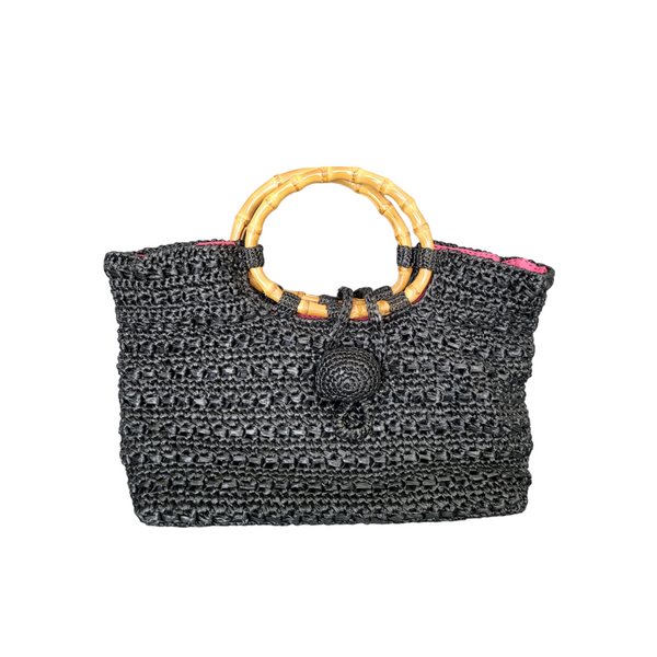 Trina Turk LA Medium Black Recycled Plastic Bag - Perfect for the Beach or Shopping