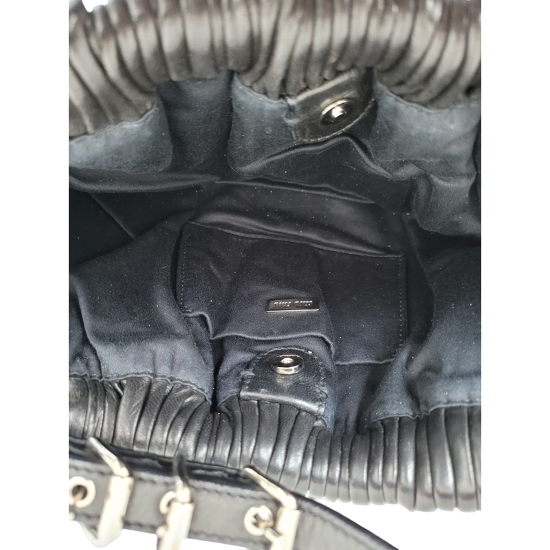 Miu Miu Small Black Leather Pleated Clutch Bag