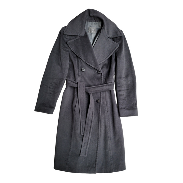 Koan Black Double Breasted Belted Wool Coat (Size 40)
