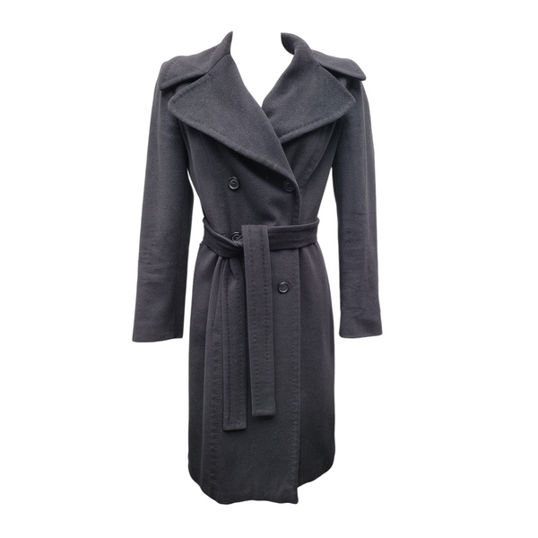 Koan Black Double Breasted Belted Wool Coat (Size 40)