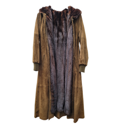 Bespoke S/M Brown Suede and Real Mink Full Length Coat