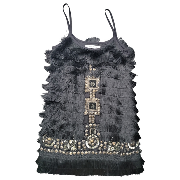 Zara Small Black Beaded Fringed Aztec Dress