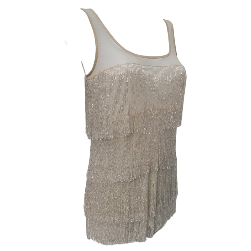 TopShop UK8 Nude Beaded Swinger Top - Absolutely Stunning!