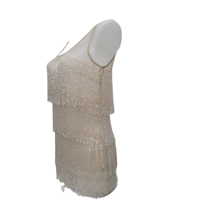 TopShop UK8 Nude Beaded Swinger Top - Absolutely Stunning!