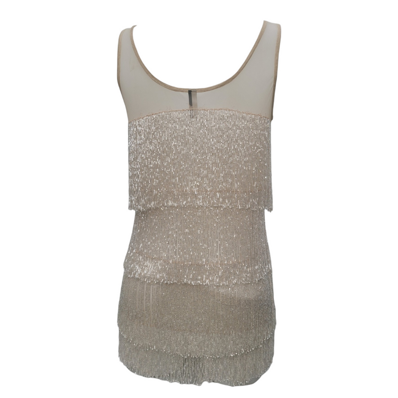 TopShop UK8 Nude Beaded Swinger Top - Absolutely Stunning!