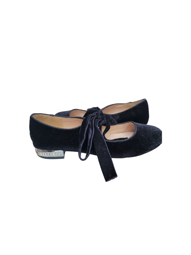 Kurt Geiger Black Velvet Girls Ballet Pumps - Size 2.5