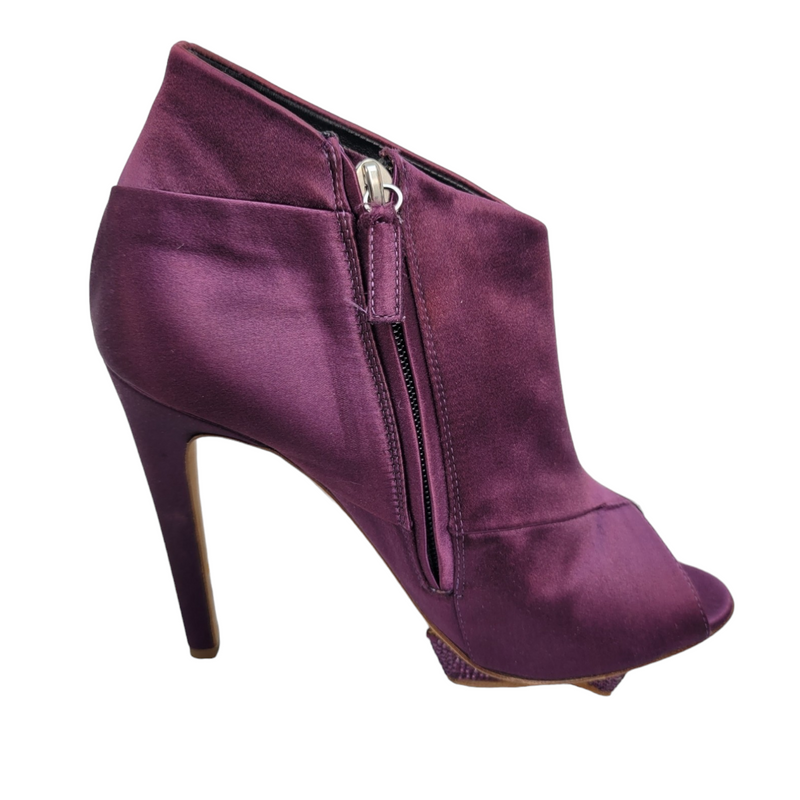 Rupert Sanderson Purple Satin Open Toe Ankle Boots Size 38.5