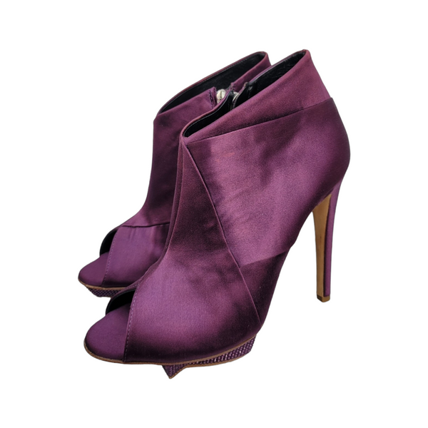 Rupert Sanderson Purple Satin Open Toe Ankle Boots Size 38.5