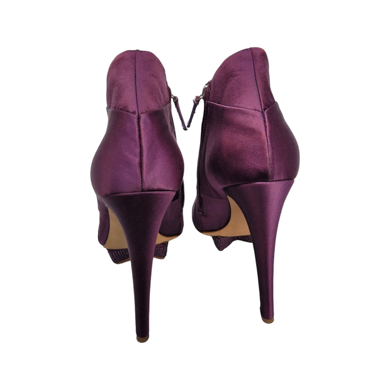 Rupert Sanderson Purple Satin Open Toe Ankle Boots Size 38.5