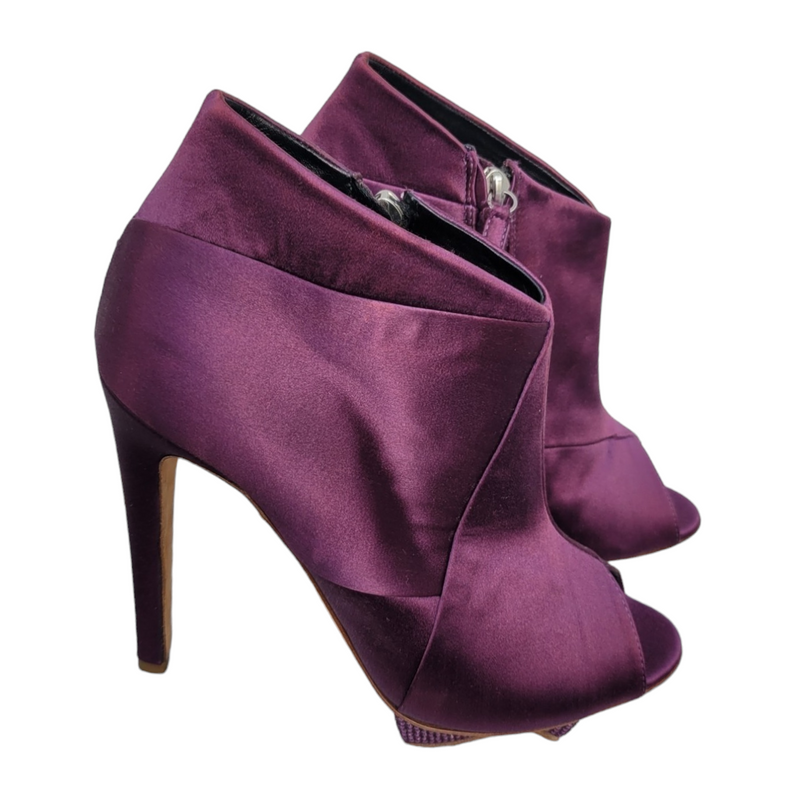 Rupert Sanderson Purple Satin Open Toe Ankle Boots Size 38.5