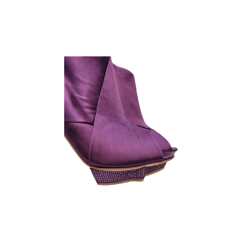 Rupert Sanderson Purple Satin Open Toe Ankle Boots Size 38.5