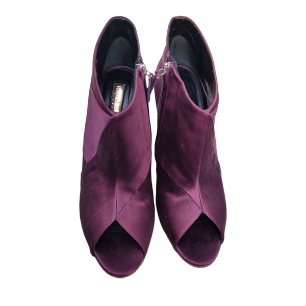 Rupert Sanderson Purple Satin Open Toe Ankle Boots Size 38.5