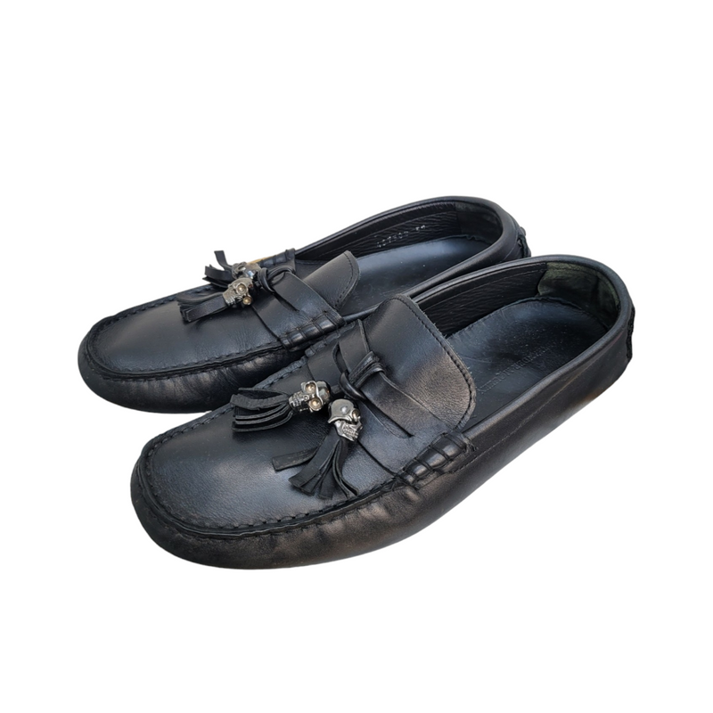 Alexander McQueen Lee McQueen Era Black Leather Driving Loafers Shoes Size 39