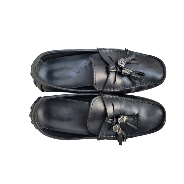 Alexander McQueen Lee McQueen Era Black Leather Driving Loafers Shoes Size 39