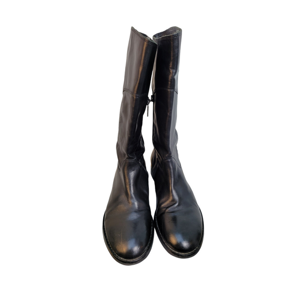 Pinko Riding Style Black Leather Boots with Character, Size 38
