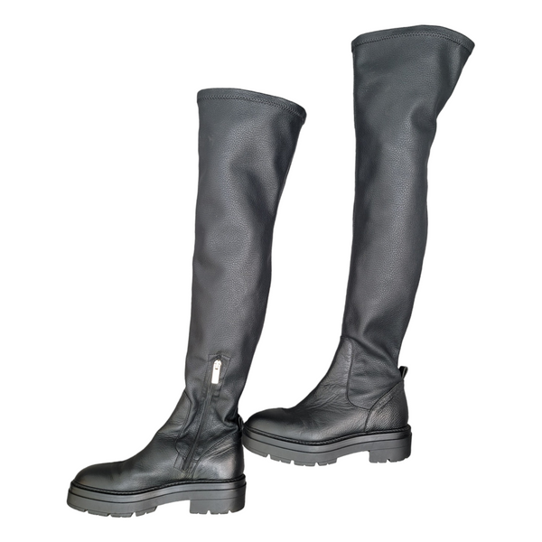 Kurt Geiger Carvela Black Leather Over Knee Boots Size 38