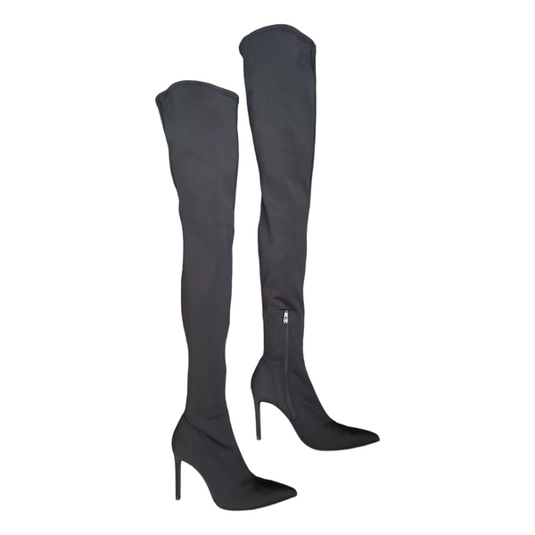 Zara Black Fabric Over Knee Boots with Pointed Toe Size 38