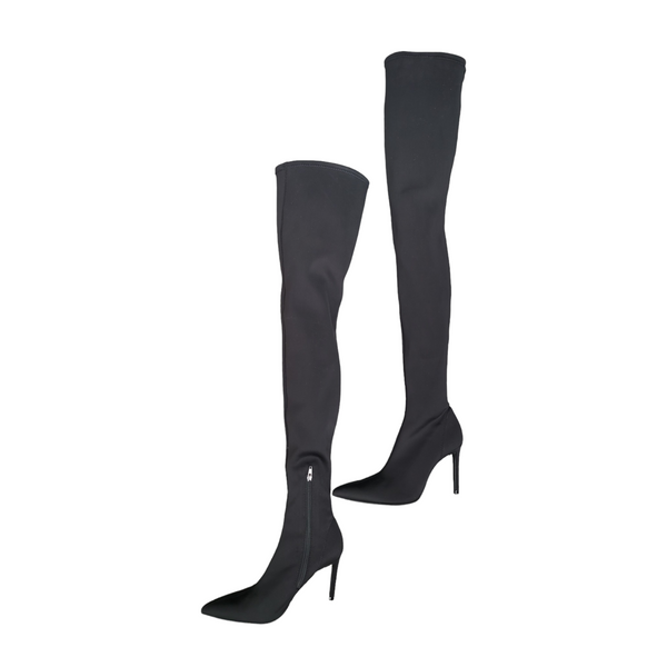 Zara Black Fabric Over Knee Boots with Pointed Toe Size 38