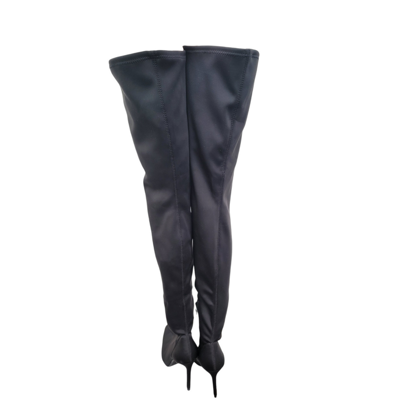 Zara Black Fabric Over Knee Boots with Pointed Toe Size 38