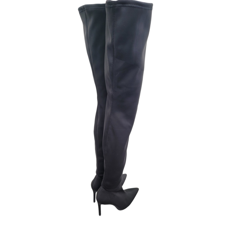 Zara Black Fabric Over Knee Boots with Pointed Toe Size 38