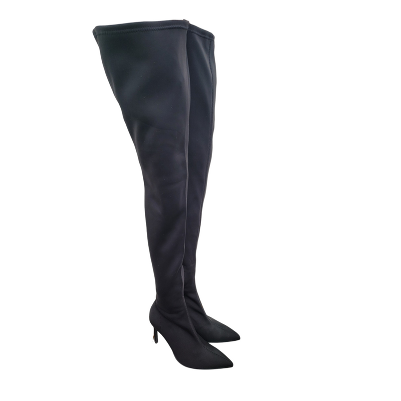 Zara Black Fabric Over Knee Boots with Pointed Toe Size 38