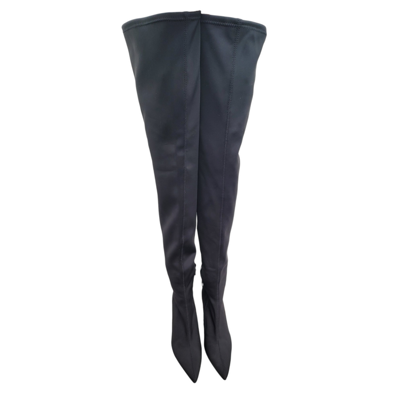 Zara Black Fabric Over Knee Boots with Pointed Toe Size 38