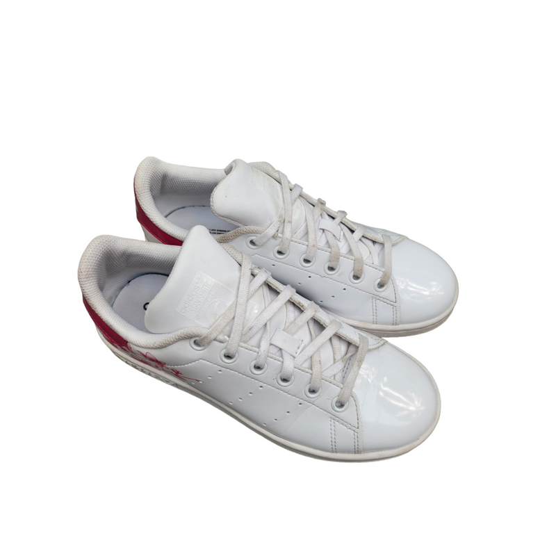 Adidas White Patent Leather Trainers with Pink Flower Design - UK4