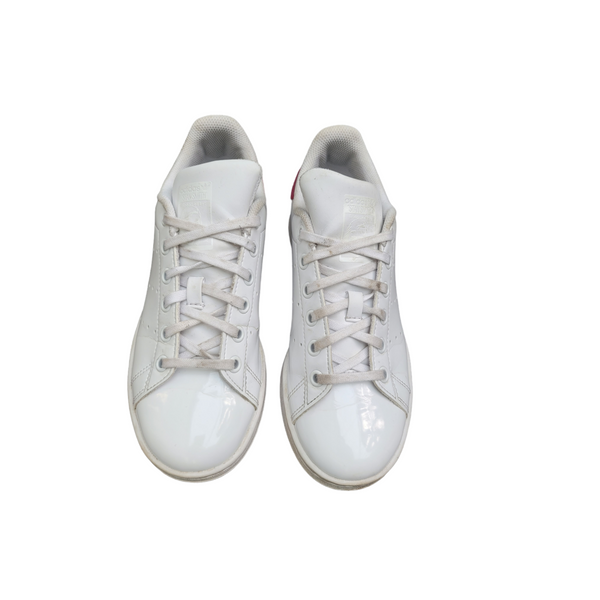 Adidas White Patent Leather Trainers with Pink Flower Design - UK4