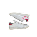 Adidas White Patent Leather Trainers with Pink Flower Design - UK4
