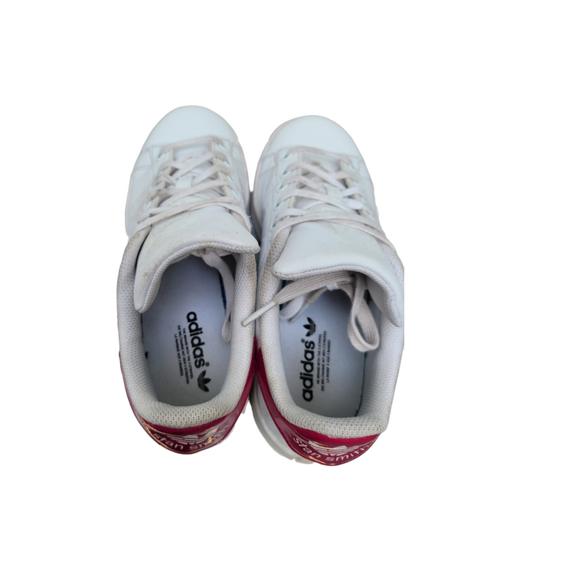 Adidas White Patent Leather Trainers with Pink Flower Design - UK4