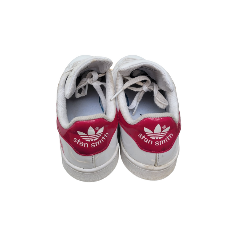 Adidas White Patent Leather Trainers with Pink Flower Design - UK4