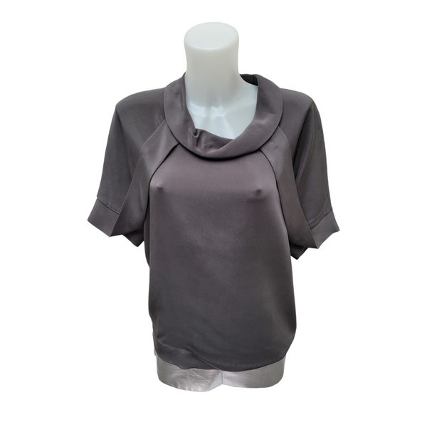 Calvin Klein Woman’s Stunning Grey Silk Top with Drape Details, Size Small