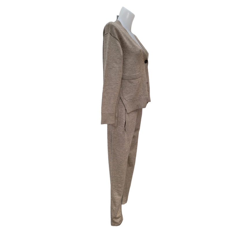 Lanvin Oversized Biscuit Knitted Cardigan and Trouser Set, 70% Wool 30% Yack, Size Small