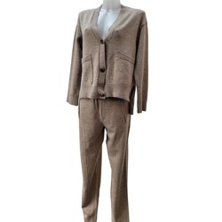 Lanvin Oversized Biscuit Knitted Cardigan and Trouser Set, 70% Wool 30% Yack, Size Small