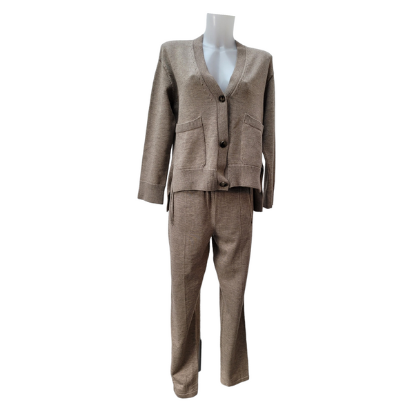 Lanvin Oversized Biscuit Knitted Cardigan and Trouser Set, 70% Wool 30% Yack, Size Small