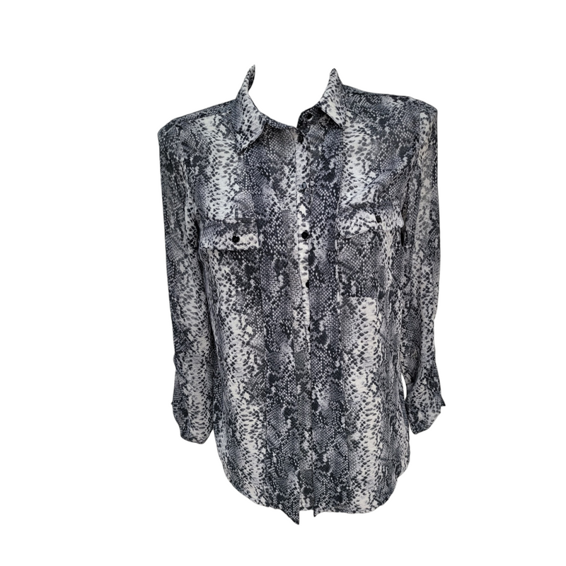 Zara Jersey Crepe Snake Print Shirt in Grey, Size Small, Very Good Condition