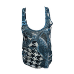 “Indulge in Luxury with Balmain Racerback Vest in Enigmatic Blue Houndstooth & Plume Chain Print  Size 38