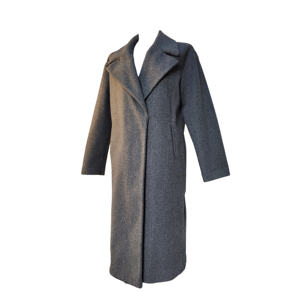 Bespoke Oversized Soft Grey Coat with Hand of Hamza Crystal Motif, Size M