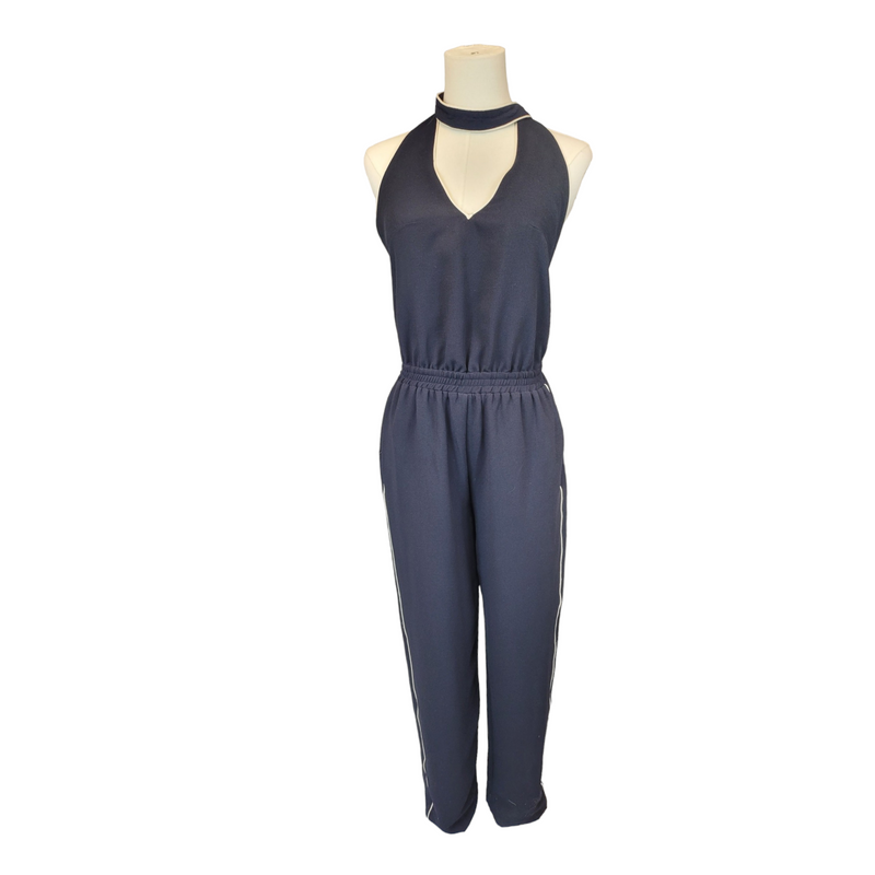 H&M Woman's 36 Navy Jersey Elegant Backless Jumpsuit