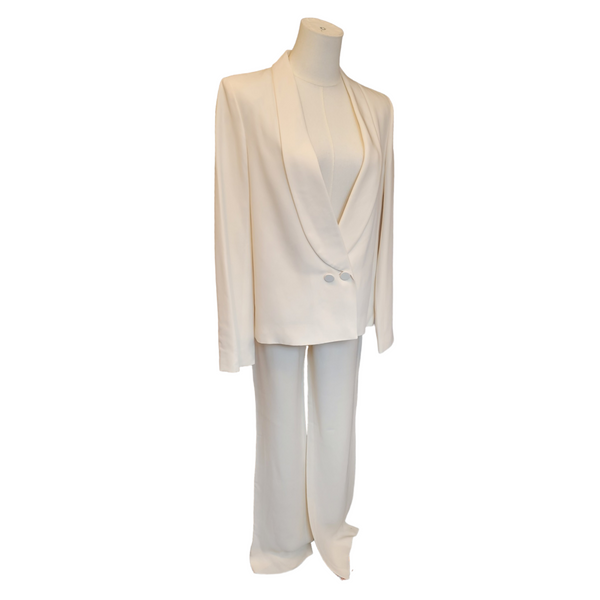 Chloe Woman's (34/36) Cream Ivory Milk Silk Blazer Trousers 2 Piece Suit - Never Worn