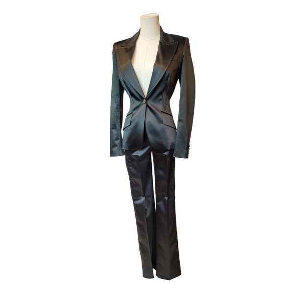D&G Dolce & Gabbana Woman's (24/38) Luxurious Sheen Black 2 Piece Suit