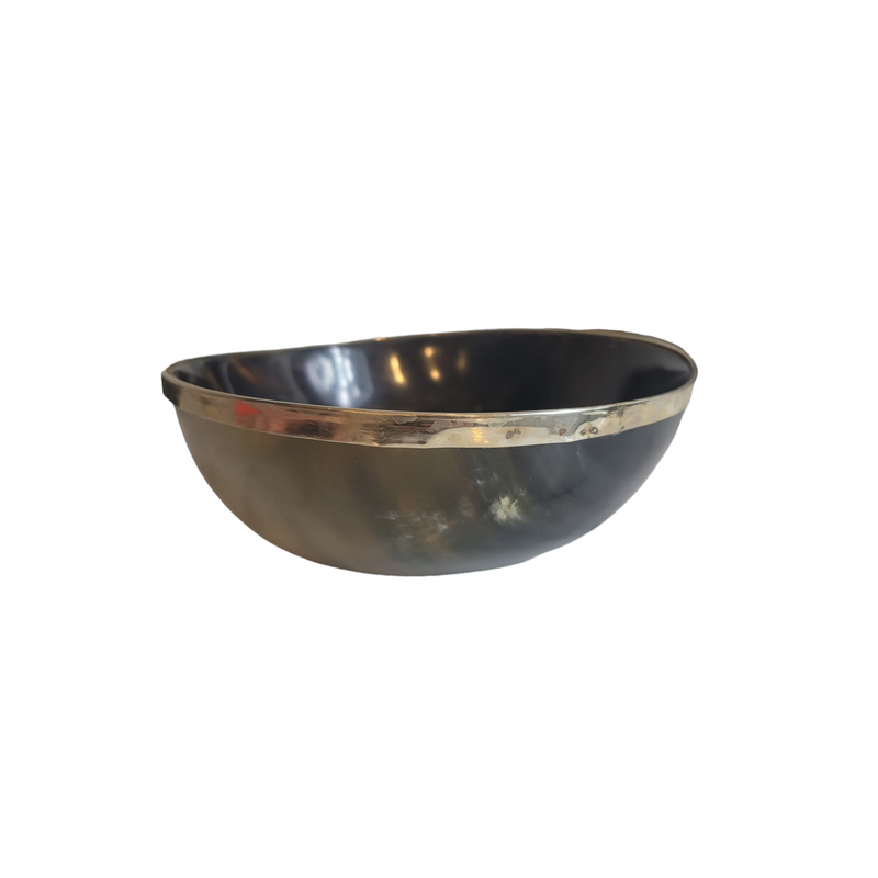 Unsigned Small Natural Horn Bowl with Metal Rim