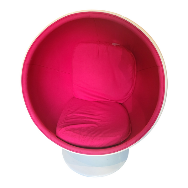 Ball Chair White with Pink Cushions