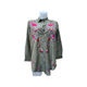 Soft Cotton Khaki Green Shirt Bright Embroidered Flowers Small