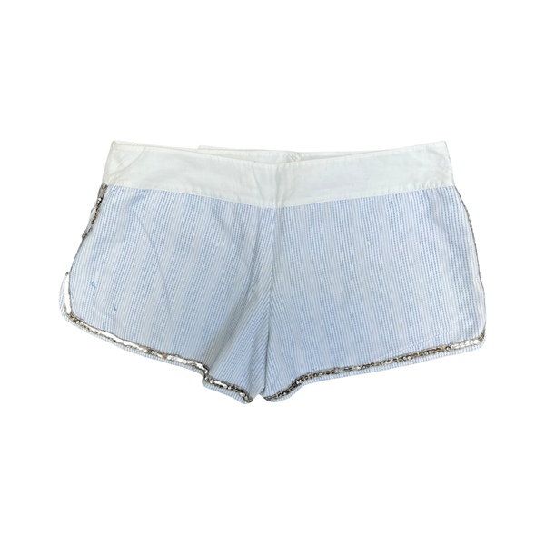 Pinko Blue Pinstripe Cotton Shorts Crystal Detail Size 40