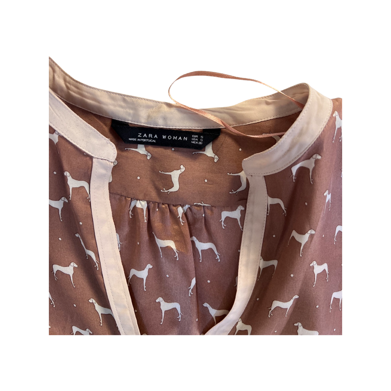 Chic and Stylish Zara Dog Print Silk Shirt Size Small